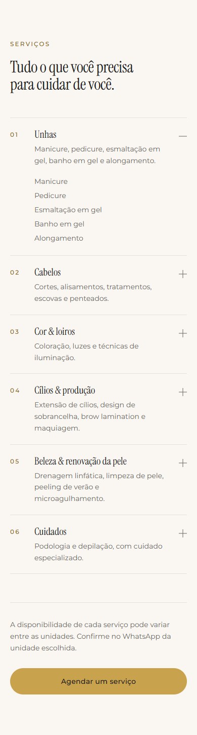 Site da Quinta Avenida no celular, serviços